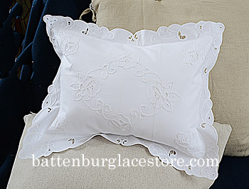 Imperial Battenburg Embroidered Baby Pillow Sham. 12" x 16"